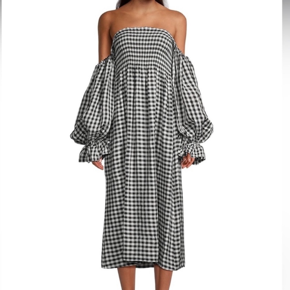 Sleeper Atlanta Smocked Linen Dress in Gingham